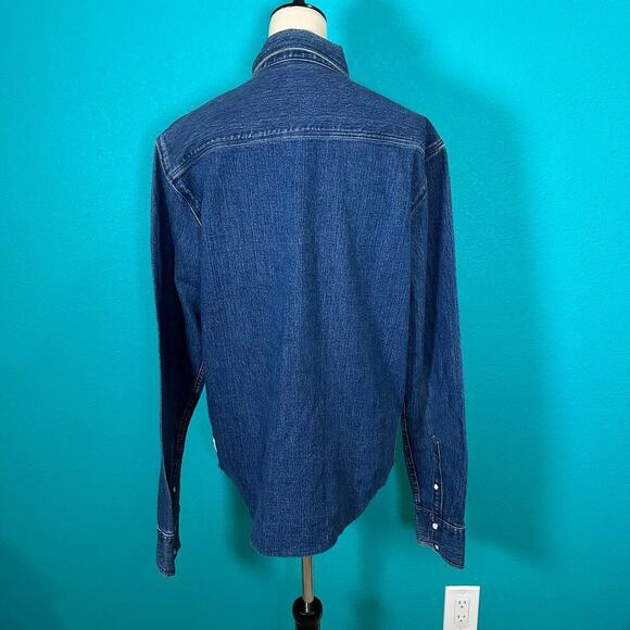 True Religion Mens Dark Wash Indigo Blue Western Shirt Cotton Button-Down Size L - Picture 4 of 6